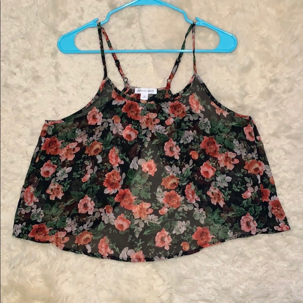 Black Floral Cropped Tank Top